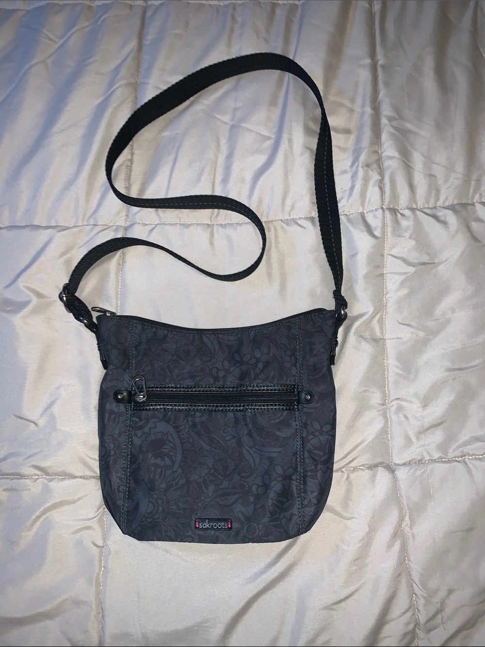 Sakroots Charcoal Floral Crossbody Bag with Adjustable Strap